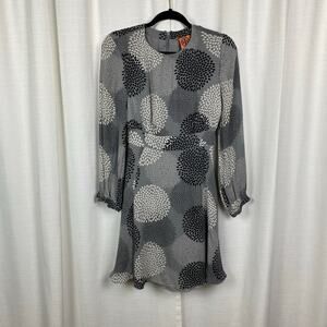 Tory Burch Gray&Black Pattern Silk Long Sleeve Dress Sz.6